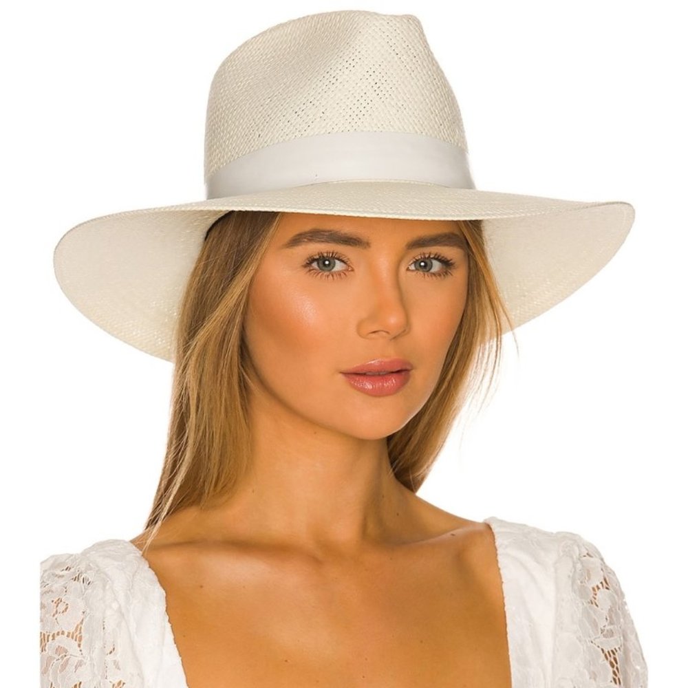 Janessa Leone Straw Hamilton Hat Size Small in Color "Bleach" (White)